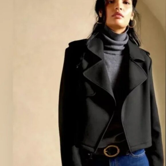 NWT Banana Republic Black Crop Trench Coat - Picture 1 of 6